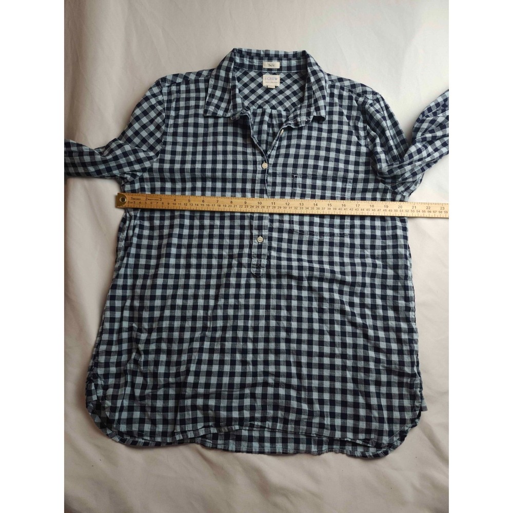 J. Crew Shirt Womens Large Blue Gingham Plaid Boy Fit Button Up Long Sleeve - Picture 3 of 6